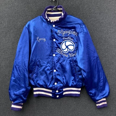 Vintage Nautilus Fitness World Olympian Empire Mens M Bomber Jacket Royal Blue - Image 1 of 4