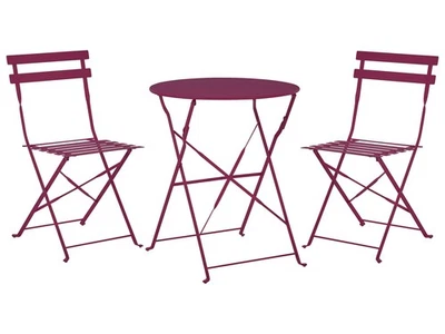 Balkonset Metall rot 3-teilig Tisch rund mit 2 Stühlen klappbar modern Fiori - Bild 1 von 4