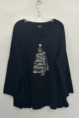 Catherines Top Size 3X 26/28W Christmas Tree Black Tee Shirt Cotton Holiday - Image 1 of 4