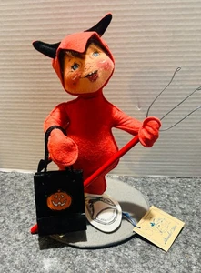 Annalee 1994, 11 1/2" Teufel Halloween Puppe mit schwarzer Tasche, Mistgabel & Etikett, #3062 - Bild 1 von 9