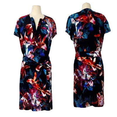 Vestido Camisa Robert Graham Caitlin Mezcla Seda Midi Manga Corta Multi Abstracto M Foto 1 de 4