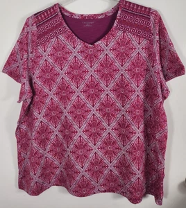 Catherines Damengröße 1X (18/20W) rosa weiß Mandala Shirt Oberteil SS V-Ausschnitt - Bild 1 von 3