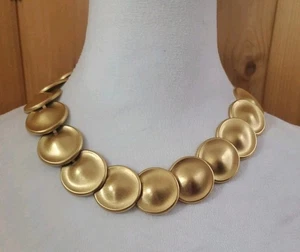 Monet Necklace Matte Brushed Gold Tone Statement Choker Chic Couture Vintage - Picture 1 of 5