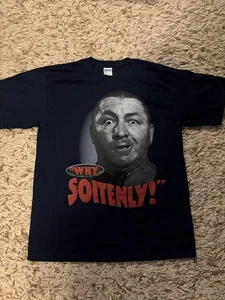 T-shirt divertente Three Stooges Curley Why Soitenly promo film vintage grande - Foto 1 di 5