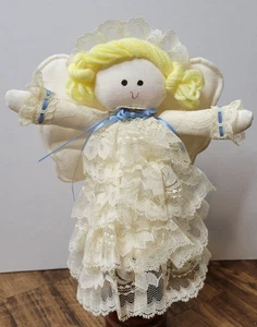 Vintage Handarbeit Stoff Spitze Weihnachten Engel Baumspitze 11" Landhaus - Bild 1 von 11