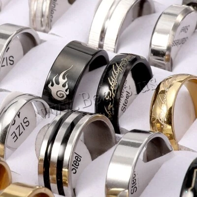 Bulk Lot Men's Fashion Jewelry Ring Wholesale Mixed Stainless Steel Rings 100PCS - Image 1 of 4
