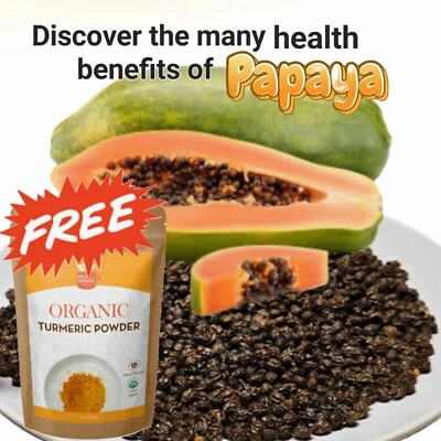 100 Papaya Seeds w/ Free ORGANIC TURMERIC Powder, Non-GMO, Curcumin, Gluten Free - Image 1 of 4