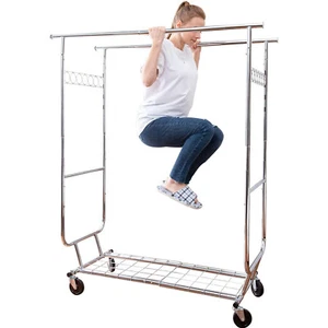 Heavy Duty Commercial Clothing Garment Rack Rolling Collapsible Chrome US - Picture 1 of 25