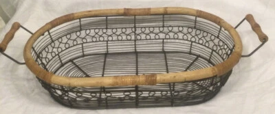 Metal Black Wire Fruit Basket Farmhouse Storage Basket Wood Handles 23”x11.5”x5” - Image 1 of 4