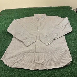 Lands End Camicia Uomo Grande Blu Rosso Plaid Nylon Leggera Bottoni Manica Lunga - Foto 1 di 9
