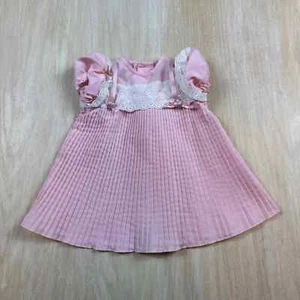 Vintage Peaches 'N Cream Pink Lace Accordion Baby Girl Dress Size 12M - Picture 1 of 8