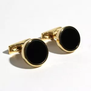 S.T.Dupont 005577 Round Black Lacquer Cufflinks Gold New - Picture 1 of 5