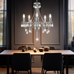 Lampadario A Sospensione Lampada Da Tavolo Con Cristalli 5 Fiamme H 143 Cm - Foto 1 di 12