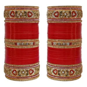 Red Bridal Dulhan Punjabi Choora Diamond Designer Chuda Stone Fashion Chura Set - Picture 1 of 3