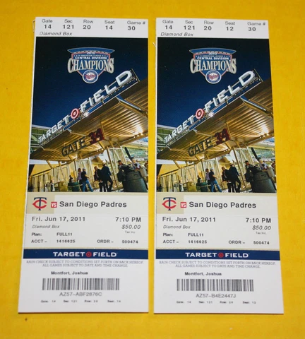 Minnesota Twins Ticket Stub | June 17 2011 | Joe Mauer Hit Cover