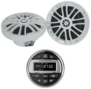 Power Acoustik MMR-4B Marine Receiver Bluetooth/USB/EQ+(2) 6.5" White Speakers - Picture 1 of 12