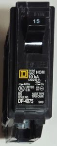 Square D 15 AMP DP-4075 Type HOM115 Circuit Breaker 1-Pole - Picture 1 of 3