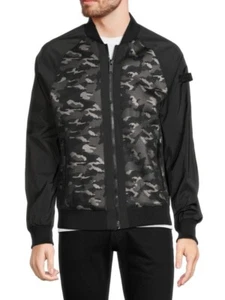 Karl Lagerfeld Paris Zip Bomberjacke Herren Large Schwarz Camouflage Wasserabweisend NEU - Bild 1 von 15