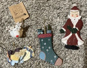 Lot of 4 Christmas Themed Ornaments - Santa, Reindeer, Angel, Stocking - Picture 1 of 11