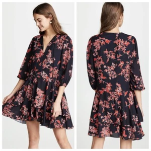Mini Vestido Floral Alice + Olivia Moore Negro Manga Blusa En Niveles Para Mujer’s XS - Imagen 1 de 11