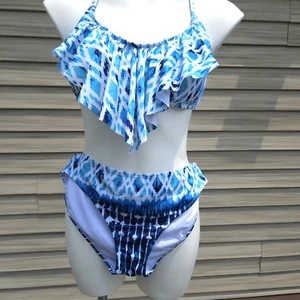 Juego de traje de baño Rampage azul blanco espalda cruzada talla grande 2 tazas extraíbles - Imagen 1 de 12