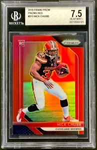 Panini Prizm 2018 rojo - Nick Chubb radiocontrol - tarjeta de novato BGS 7,5 - #/10 o menos - Imagen 1 de 3