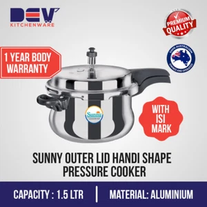 1.5 Liters Small Outer Lid handi shape 1.5 Ltr Aluminium Pressure Cooker 1.5 L - Picture 1 of 6