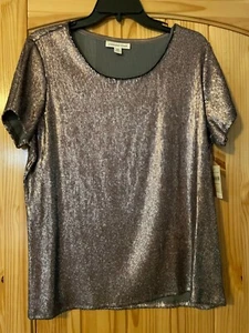 Top donna Coldwater Creek bronzo paillettes manica corta - Taglia L - Foto 1 di 2