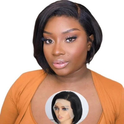 Black Pixie Cut Human Hair Wig 13x4 Full Lace Frontal Wigs Pre Plucked Glueless  - Image 1 of 4