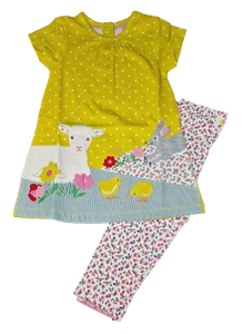 Leggings e tunica abito pasquale bambina applique ex boden nuovi 0-24 m - Foto 1 di 7
