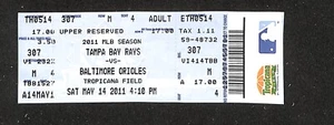 MAY 14, 2011 BALTIMORE ORIOLES @ TAMPA BAY RAYS FULL TICKET - Picture 1 of 2