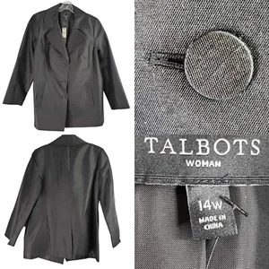Talbots Blazer Women's Plus Size 14W Black Dupioni Silk Wool Pockets Jacket New - Picture 1 of 8