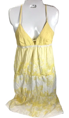 Vtg 90s Split Skateboard Company Sun Dress Yellow Floral Beach Boho Sample S - Image 1 of 4