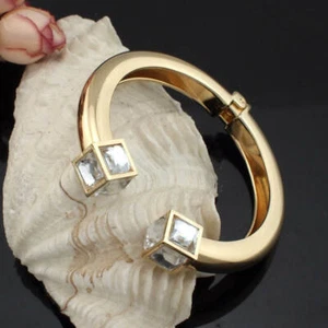 NEW Women's Fashion Cuff Hinge Bracelet Bangle jewelry Yellow Gold Rhinestone - Picture 1 of 4