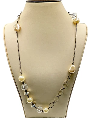 Асимметричная цепочка ожерелье с искусственным жемчугом и бисером - Изображение 1 из 4
