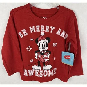 Disney Minnie Mouse T Shirt 3T Christmas Red Long Sleeve Be Merry & Awesome - Picture 1 of 7