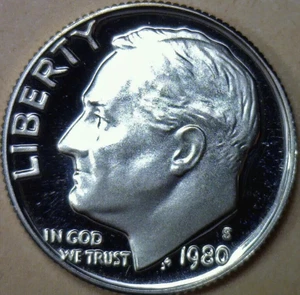 EXQUISITE FLAWLESS CAMEO 1980-S ROOSEVELT DIME - CHOICE GEM CAMEO PROOF SCARCE - Picture 1 of 3