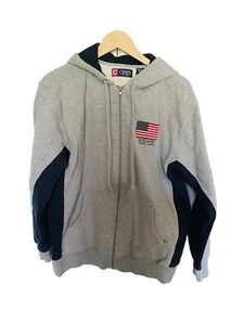 DE COLECCIÓN Polo Por Ralph Lauren Sudadera Para Mujer’s M Sudadera con Capucha Gris Bandera Americana - Imagen 1 de 4