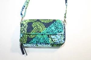 VERA BRADLEY Teal/Blue Paisley Zip Libretto Assegni/Porta Credito Ottime Condizioni - Foto 1 di 8