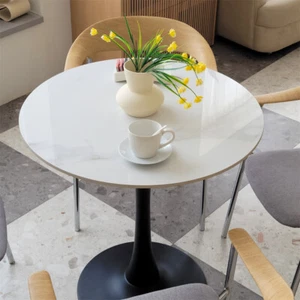 Round Dining Table Marble Tulip Kitchen Table Pedestal Mid-century Leisure Table - Picture 1 of 20