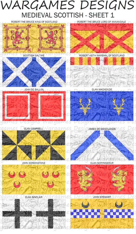 6mm Medieval Scots Flags - Sheet 1 - Pike & Shotte, FOG, DBR, Impetus, Baroque - Image 1 of 1