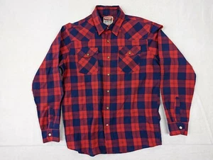 Wrangler Jeans Co Hemd Herren Gr. M Pearl Snap Langarm Rot Blau - Bild 1 von 5
