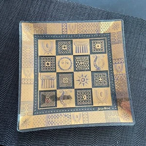8" Georges Briard Gold Florentiner Mittelglas Schnörkel Design Quadratisch Hartglas - Bild 1 von 4