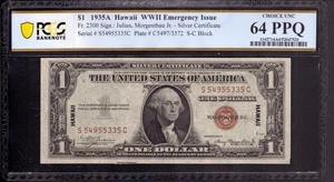 1935 A $1 SILVER CERTIFICATE HAWAII NOTE FR.2300 SC BLOCK PCGS B CU 64 PPQ - Picture 1 of 4