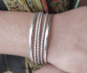 Rope Silver Bangles 925 Sterling Silver Handmade Women Bracelets All Size SH268 - Picture 1 of 7