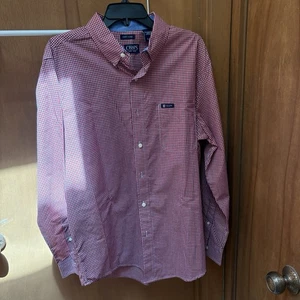 Camisa Chaps Para Hombre Grande Fácil Cuidado Botón Cuadros Guinga Borgoña Bolsillo Logo - Imagen 1 de 3