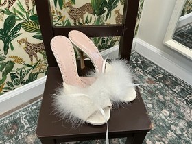Agent Provocateur shoes 10.5 white satin Pom Pom Mule