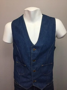Vtg Men's Wrangler Black Label Denim Vest Large Western Biker Canada 1970s Rodeo - Picture 1 of 10