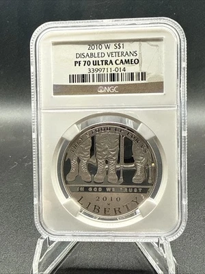 PF70 2010-W UCAM Disabled Veterans Commem. Silver Dollar $1 NGC Brown Lbl *6186 - Image 1 of 4