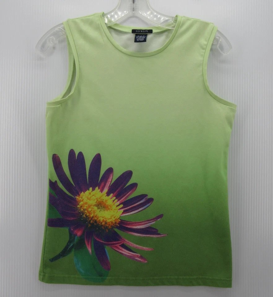 VINTAGE Gap Top Women Small Green Tank Shirt Ombre Floral Stretch Y2K Pullover - Image 1 of 4